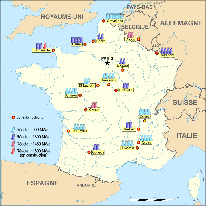 Carte des centrales nucléaires en France